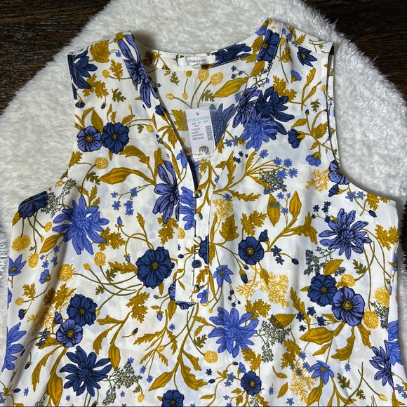 NWT Maurices Blue and Gold Floral Tank Top Blouse - Picture 2 of 11